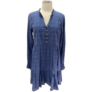 Copper Key Plaid Long Sleeve Smocked Tiered Dress Blue Juniors Small NWT